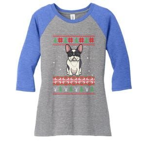 French Bulldog Ugly Christmas Sweater Gift Women's Tri-Blend 3/4-Sleeve Raglan Shirt