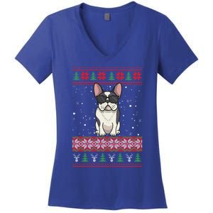 French Bulldog Ugly Christmas Sweater Gift Women's V-Neck T-Shirt