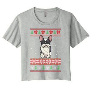 French Bulldog Ugly Christmas Sweater Gift Women's Crop Top Tee