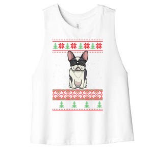 French Bulldog Ugly Christmas Sweater Gift Women's Racerback Cropped Tank