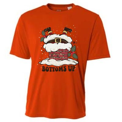 Funny Bottoms Up Santa Claus Christmas Holiday Drinking Cooling Performance Crew T-Shirt