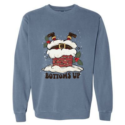 Funny Bottoms Up Santa Claus Christmas Holiday Drinking Garment-Dyed Sweatshirt