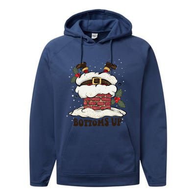 Funny Bottoms Up Santa Claus Christmas Holiday Drinking Performance Fleece Hoodie