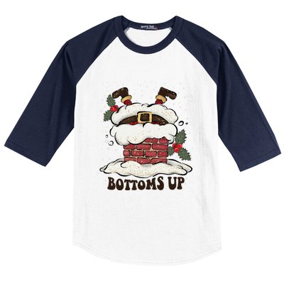 Funny Bottoms Up Santa Claus Christmas Holiday Drinking Baseball Sleeve Shirt