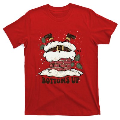 Funny Bottoms Up Santa Claus Christmas Holiday Drinking T-Shirt