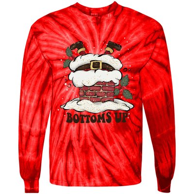 Funny Bottoms Up Santa Claus Christmas Holiday Drinking Tie-Dye Long Sleeve Shirt