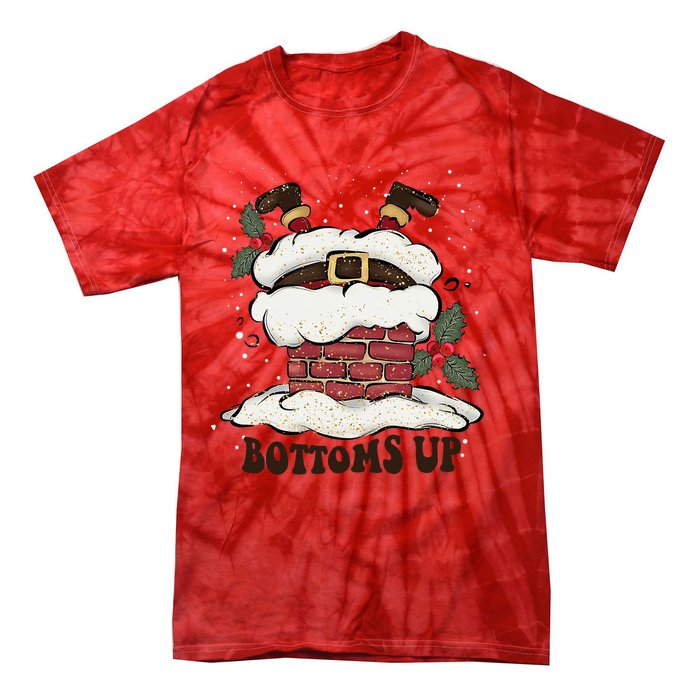 Funny Bottoms Up Santa Claus Christmas Holiday Drinking Tie-Dye T-Shirt