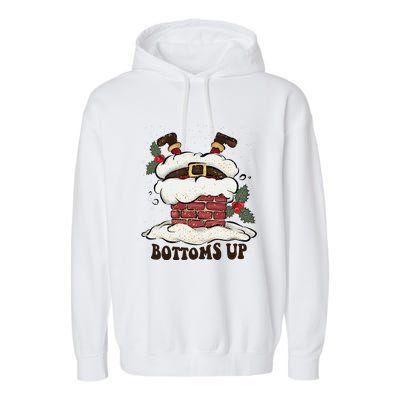 Funny Bottoms Up Santa Claus Christmas Holiday Drinking Garment-Dyed Fleece Hoodie