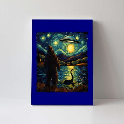 Funny Bigfoot Ufo And Nessie Van Gogh Starry Night Painting Canvas