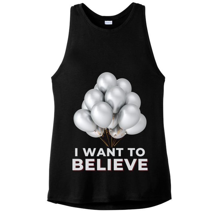 Funny Balloon UFO China Hoax Fake News Ladies PosiCharge Tri-Blend Wicking Tank