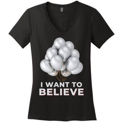 Funny Balloon UFO China Hoax Fake News Women's V-Neck T-Shirt