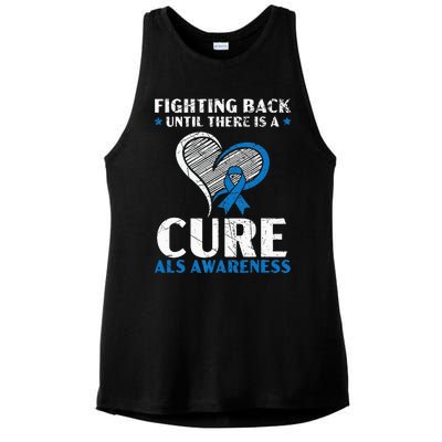 Fighting Back Until There Is A Cure ALS Awareness Ladies PosiCharge Tri-Blend Wicking Tank