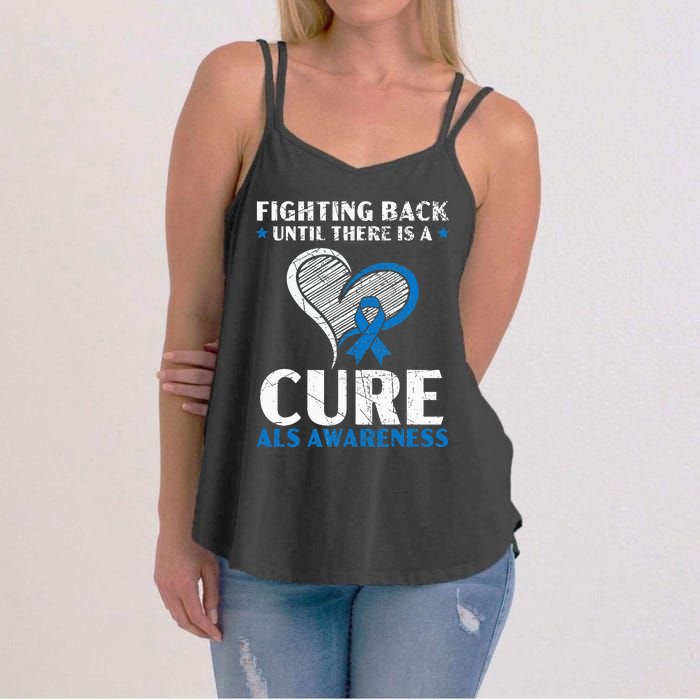 Fighting Back Until There Is A Cure ALS Awareness Women's Strappy Tank