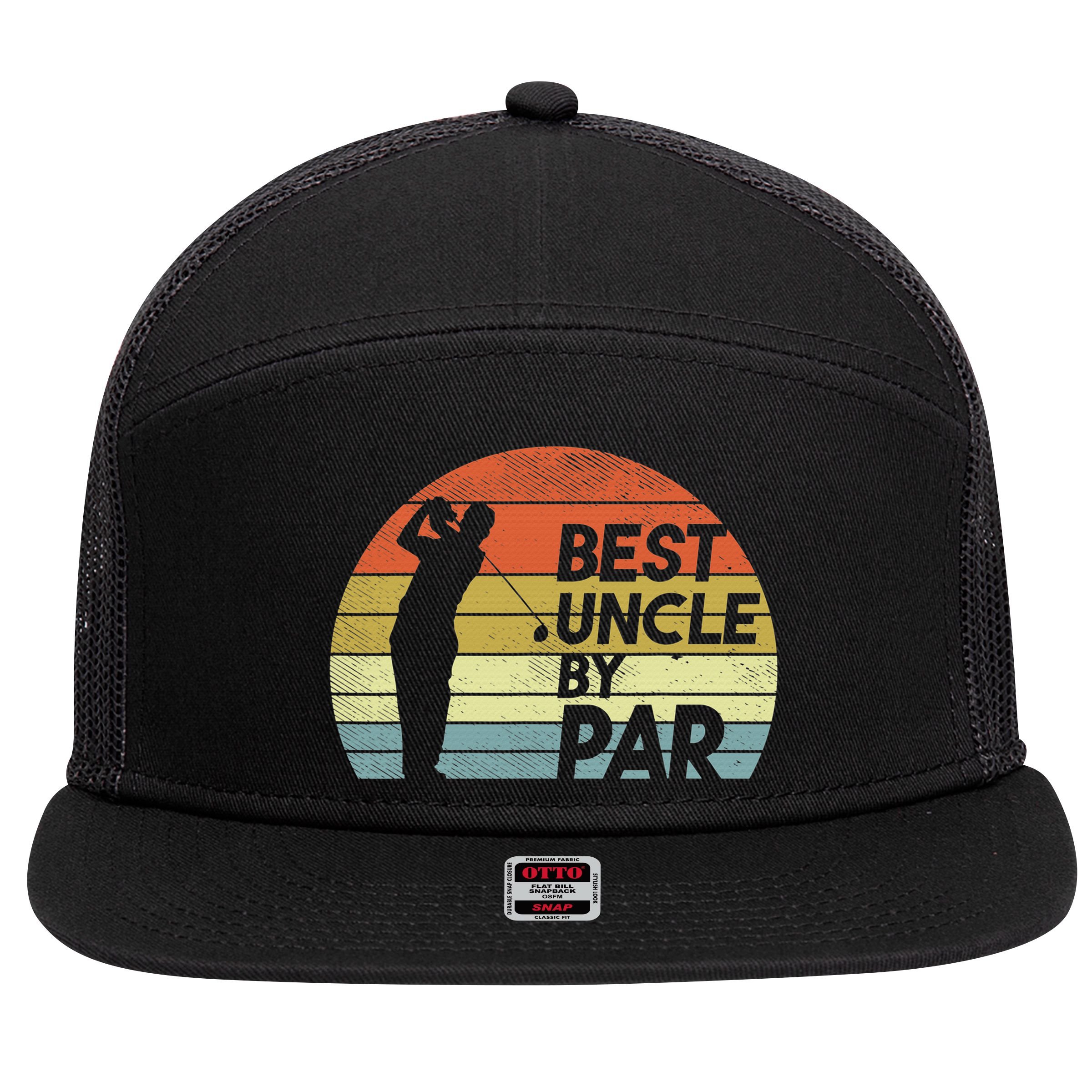 Funny Best Uncle By Par Fathers Day Golf Golfing 7 Panel Mesh Trucker Snapback Hat