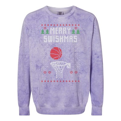 Funny Basketball Ugly Christmas Sweater Gift Merry Swishmas Colorblast Crewneck Sweatshirt