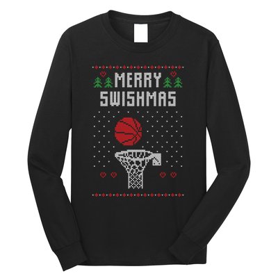 Funny Basketball Ugly Christmas Sweater Gift Merry Swishmas Long Sleeve Shirt