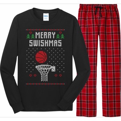 Funny Basketball Ugly Christmas Sweater Gift Merry Swishmas Long Sleeve Pajama Set