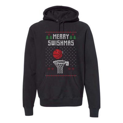 Funny Basketball Ugly Christmas Sweater Gift Merry Swishmas Premium Hoodie