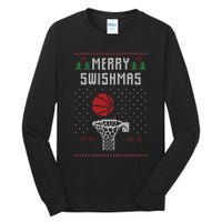 Funny Basketball Ugly Christmas Sweater Gift Merry Swishmas Tall Long Sleeve T-Shirt