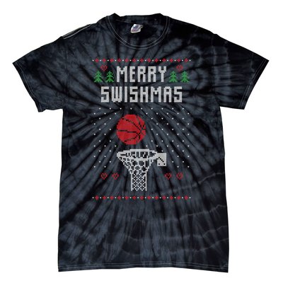 Funny Basketball Ugly Christmas Sweater Gift Merry Swishmas Tie-Dye T-Shirt