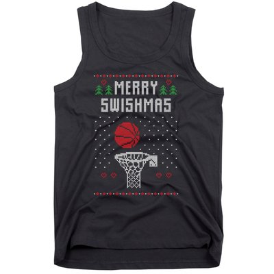 Funny Basketball Ugly Christmas Sweater Gift Merry Swishmas Tank Top