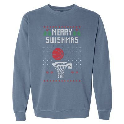 Funny Basketball Ugly Christmas Sweater Gift Merry Swishmas Garment-Dyed Sweatshirt