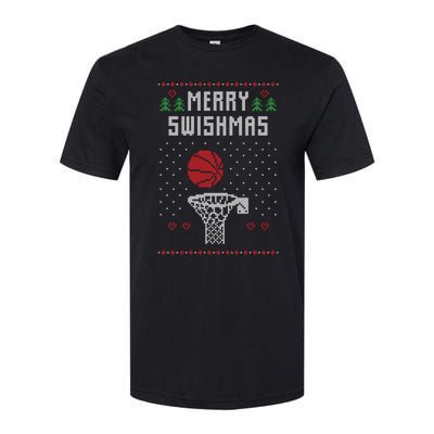 Funny Basketball Ugly Christmas Sweater Gift Merry Swishmas Softstyle CVC T-Shirt