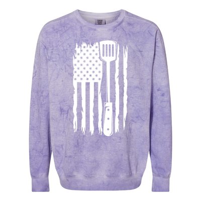 Funny Bbq Us Flag American Chef Grillfather Barbecue Grillin Gift Colorblast Crewneck Sweatshirt