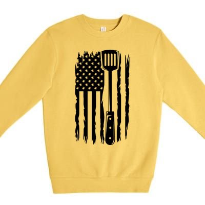 Funny Bbq Us Flag American Chef Grillfather Barbecue Grillin Gift Premium Crewneck Sweatshirt