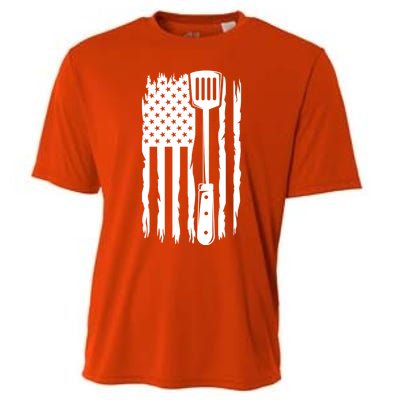 Funny Bbq Us Flag American Chef Grillfather Barbecue Grillin Gift Cooling Performance Crew T-Shirt