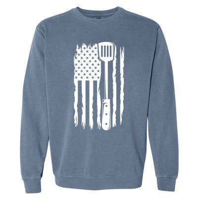 Funny Bbq Us Flag American Chef Grillfather Barbecue Grillin Gift Garment-Dyed Sweatshirt