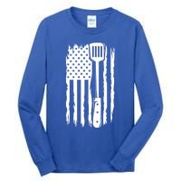 Funny Bbq Us Flag American Chef Grillfather Barbecue Grillin Gift Tall Long Sleeve T-Shirt