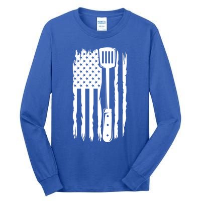 Funny Bbq Us Flag American Chef Grillfather Barbecue Grillin Gift Tall Long Sleeve T-Shirt