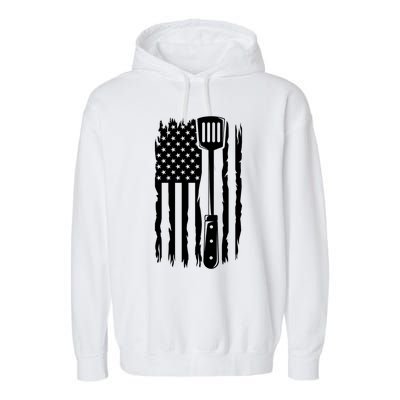 Funny Bbq Us Flag American Chef Grillfather Barbecue Grillin Gift Garment-Dyed Fleece Hoodie