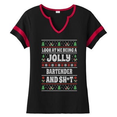 Funny Bartender Ugly Christmas Design Xmas Themed Gift Ladies Halftime Notch Neck Tee