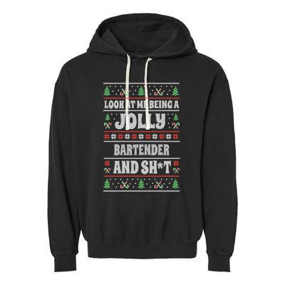 Funny Bartender Ugly Christmas Design Xmas Themed Gift Garment-Dyed Fleece Hoodie