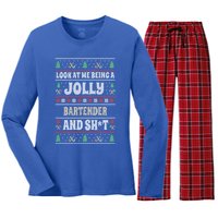 Funny Bartender Ugly Christmas Design Xmas Themed Gift Women's Long Sleeve Flannel Pajama Set 