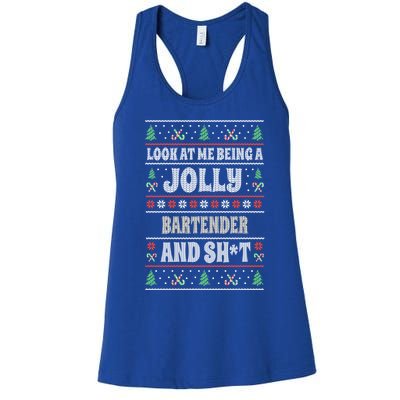 Funny Bartender Ugly Christmas Design Xmas Themed Gift Women's Racerback Tank