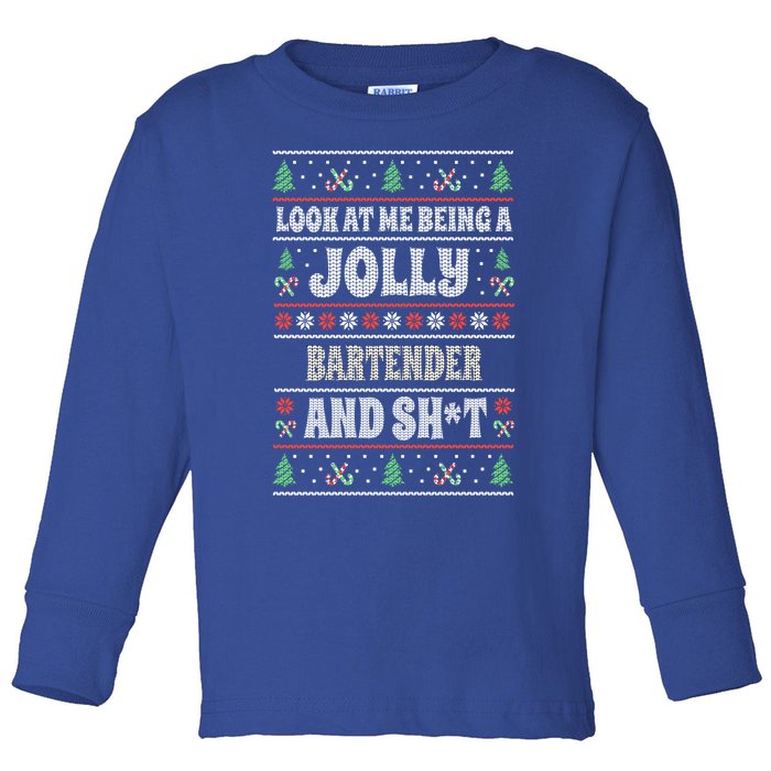 Funny Bartender Ugly Christmas Design Xmas Themed Gift Toddler Long Sleeve Shirt