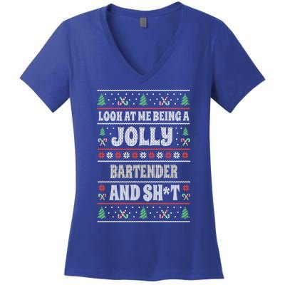 Funny Bartender Ugly Christmas Design Xmas Themed Gift Women's V-Neck T-Shirt