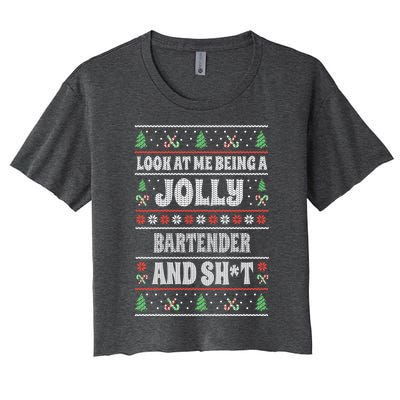 Funny Bartender Ugly Christmas Design Xmas Themed Gift Women's Crop Top Tee