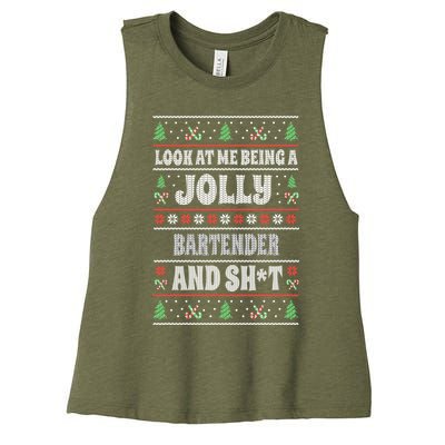 Funny Bartender Ugly Christmas Design Xmas Themed Gift Women's Racerback Cropped Tank