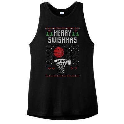 Funny Basketball Ugly Christmas Sweater Gift Merry Swishmas Ladies PosiCharge Tri-Blend Wicking Tank