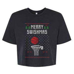 Funny Basketball Ugly Christmas Sweater Gift Merry Swishmas Bella+Canvas Jersey Crop Tee