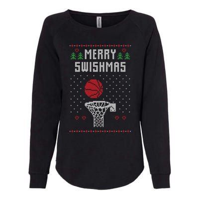 Funny Basketball Ugly Christmas Sweater Gift Merry Swishmas Womens California Wash Sweatshirt