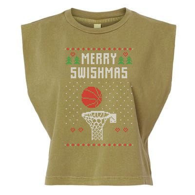 Funny Basketball Ugly Christmas Sweater Gift Merry Swishmas Garment-Dyed Women's Muscle Tee