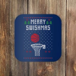 Funny Basketball Ugly Christmas Sweater Gift Merry Swishmas Coaster