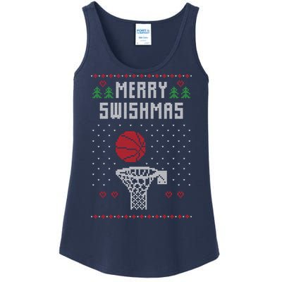 Funny Basketball Ugly Christmas Sweater Gift Merry Swishmas Ladies Essential Tank