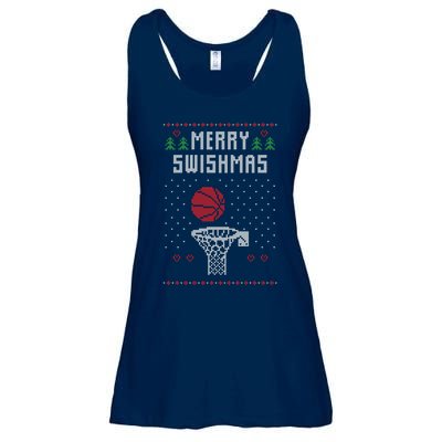 Funny Basketball Ugly Christmas Sweater Gift Merry Swishmas Ladies Essential Flowy Tank