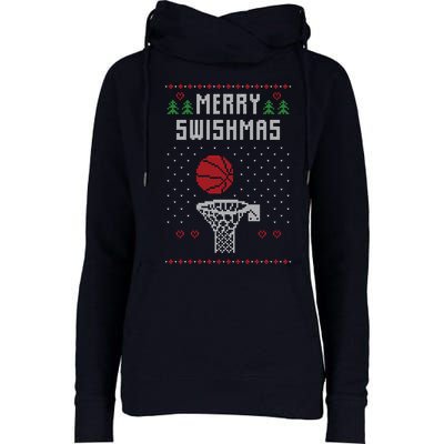 Funny Basketball Ugly Christmas Sweater Gift Merry Swishmas Womens Funnel Neck Pullover Hood